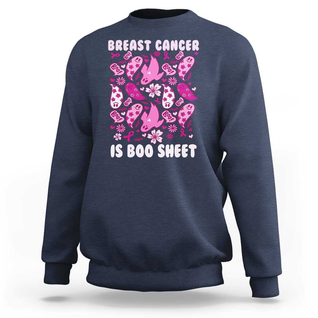 In October We Wear Pink Sweatshirt Ghost Breast Cancer Is Boo Sheet - Wonder Print Shop