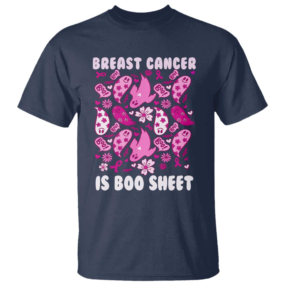 In October We Wear Pink T Shirt Ghost Breast Cancer Is Boo Sheet - Wonder Print Shop