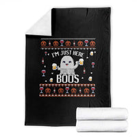 Im Just Here for the Boos Funny Gift Halloween Ghost with Beer Throw Blanket Ugly Halloween Sweater - Wonder Print Shop