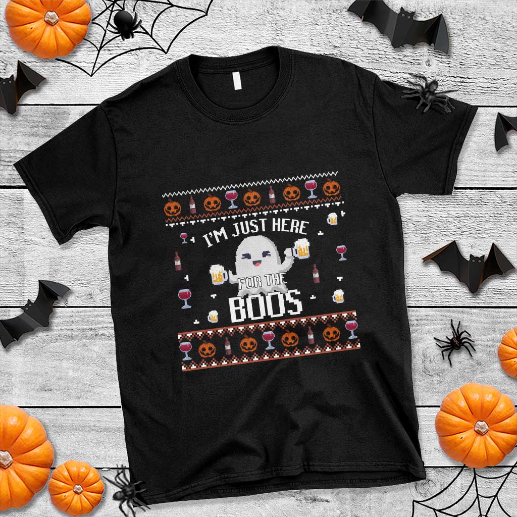 Im Just Here for the Boos Funny Gift Halloween Ghost with Beer T Shirt Ugly Halloween Sweater - Wonder Print Shop