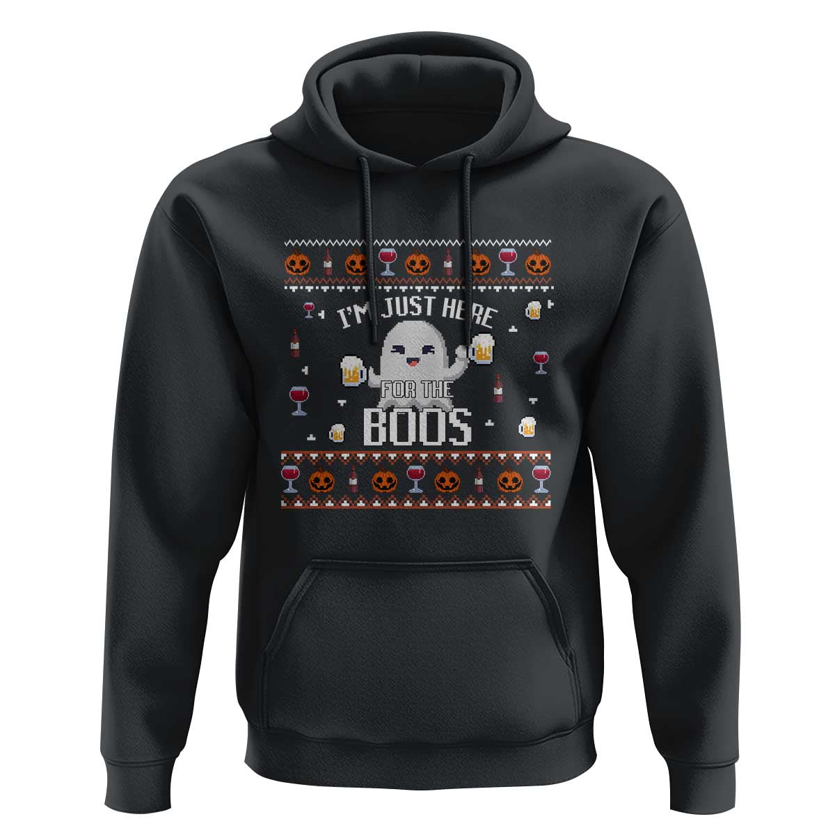 Im Just Here for the Boos Funny Gift Halloween Ghost with Beer Hoodie Ugly Halloween Sweater