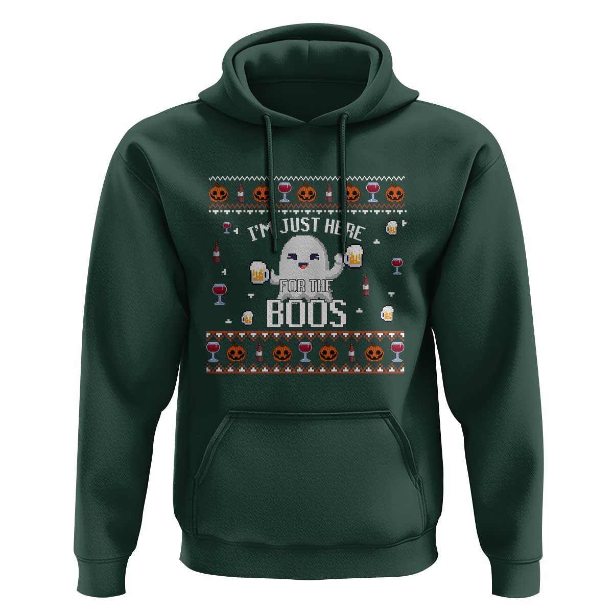 Im Just Here for the Boos Funny Gift Halloween Ghost with Beer Hoodie Ugly Halloween Sweater