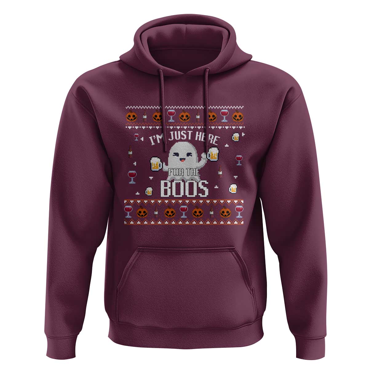 Im Just Here for the Boos Funny Gift Halloween Ghost with Beer Hoodie Ugly Halloween Sweater