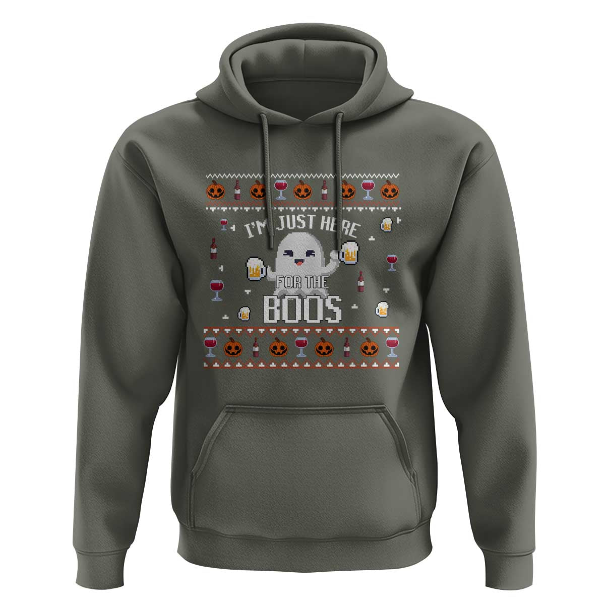 Im Just Here for the Boos Funny Gift Halloween Ghost with Beer Hoodie Ugly Halloween Sweater