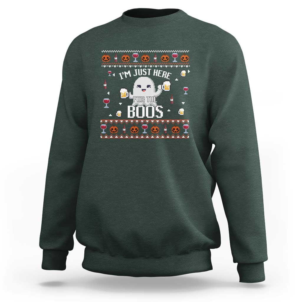 Im Just Here for the Boos Funny Gift Halloween Ghost with Beer Sweatshirt Ugly Halloween Sweater - Wonder Print Shop
