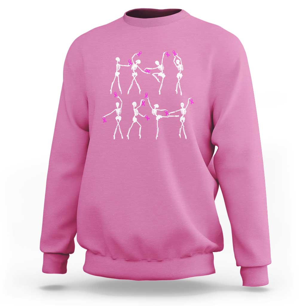 Pink Ribbon Breast Cancer Awareness Sweatshirt Skeleton Ballerinas Ballet Dance Cute Halloween - Wonder Print Shop