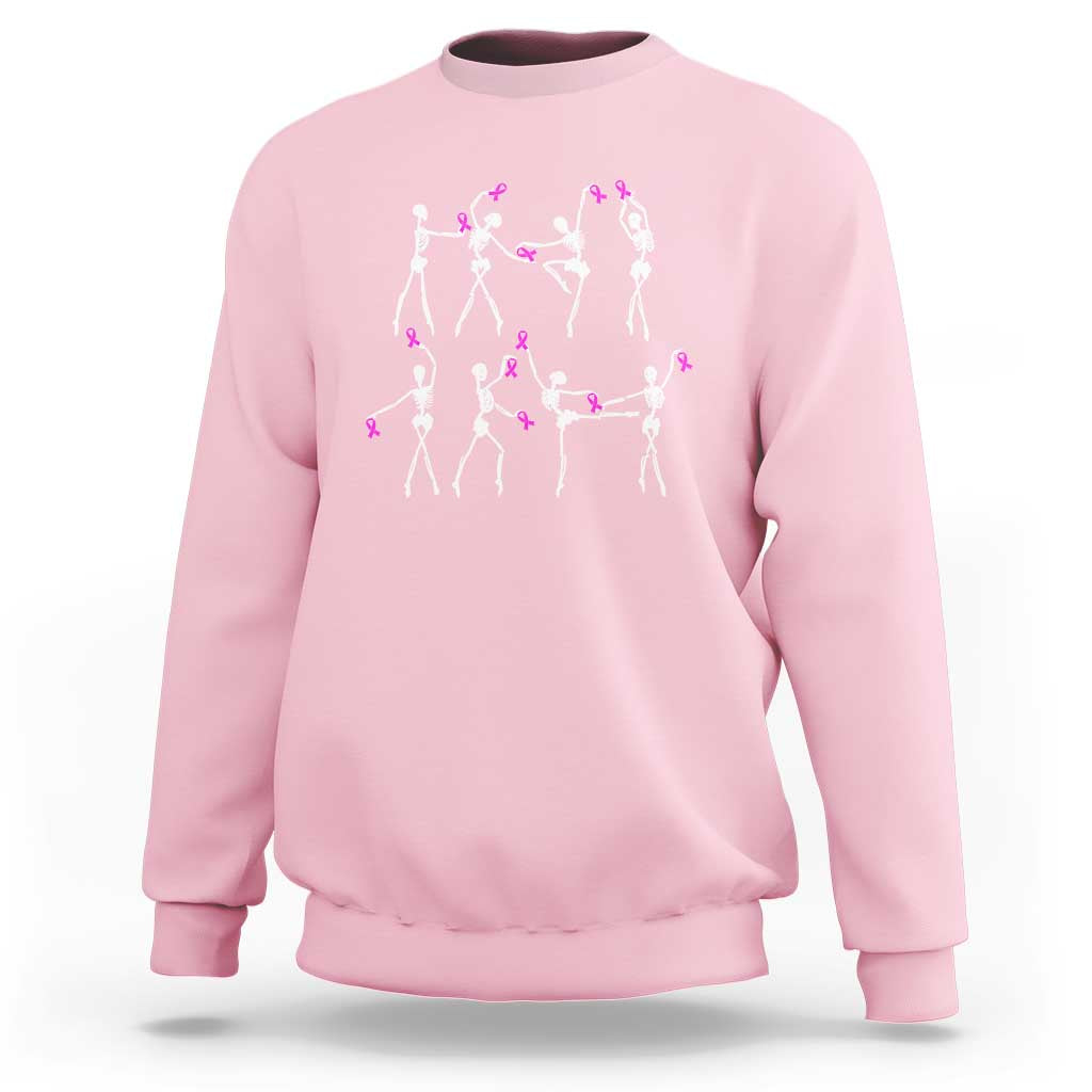 Pink Ribbon Breast Cancer Awareness Sweatshirt Skeleton Ballerinas Ballet Dance Cute Halloween - Wonder Print Shop