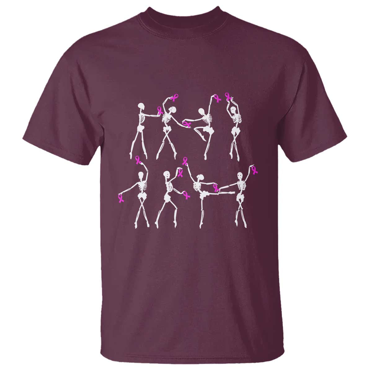 Pink Ribbon Breast Cancer Awareness T Shirt Skeleton Ballerinas Ballet Dance Cute Halloween - Wonder Print Shop