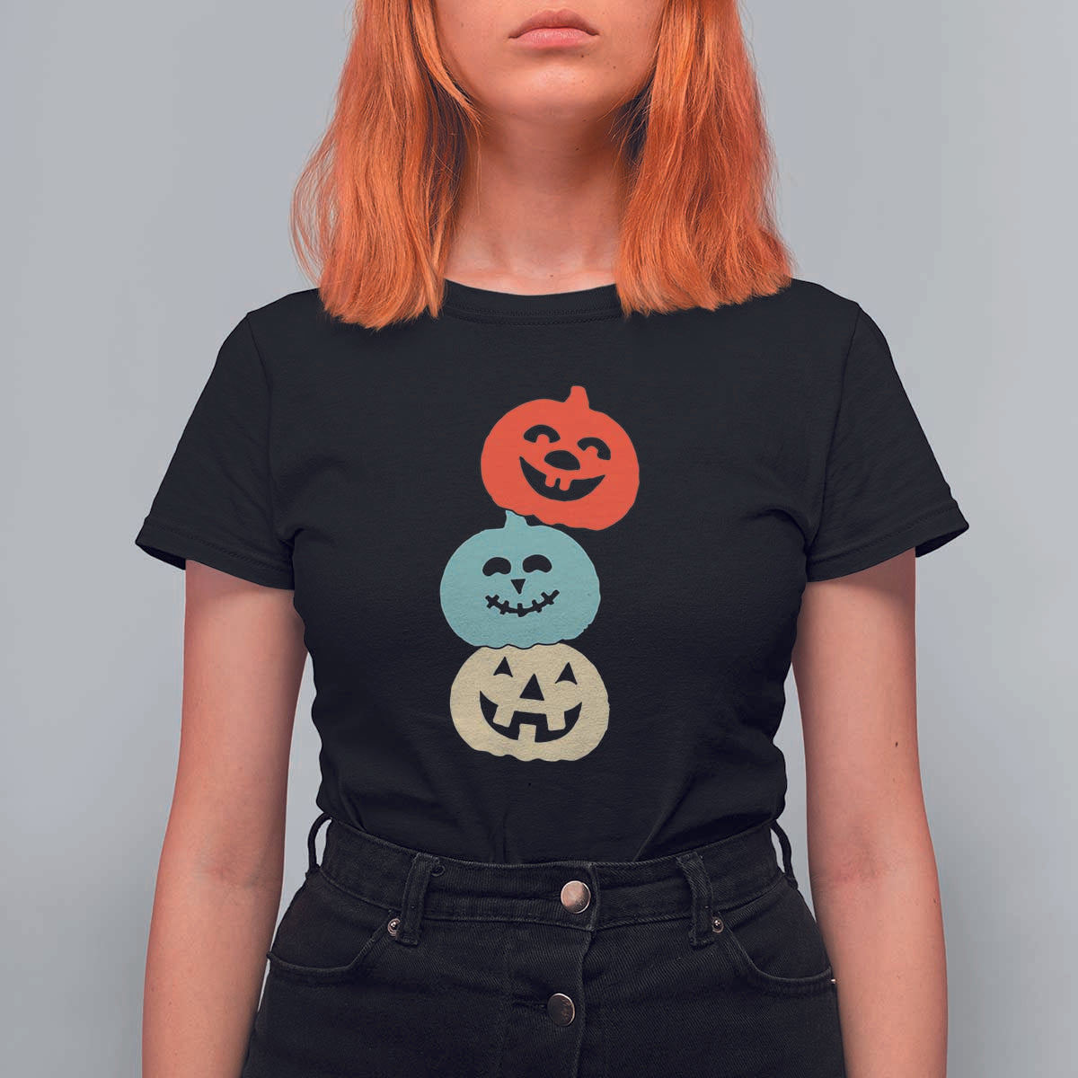 Vintage Halloween Pumpkin Funny Retro Gift T Shirt For Women Cute Spooky Season Clothing - Wonder Print Shop