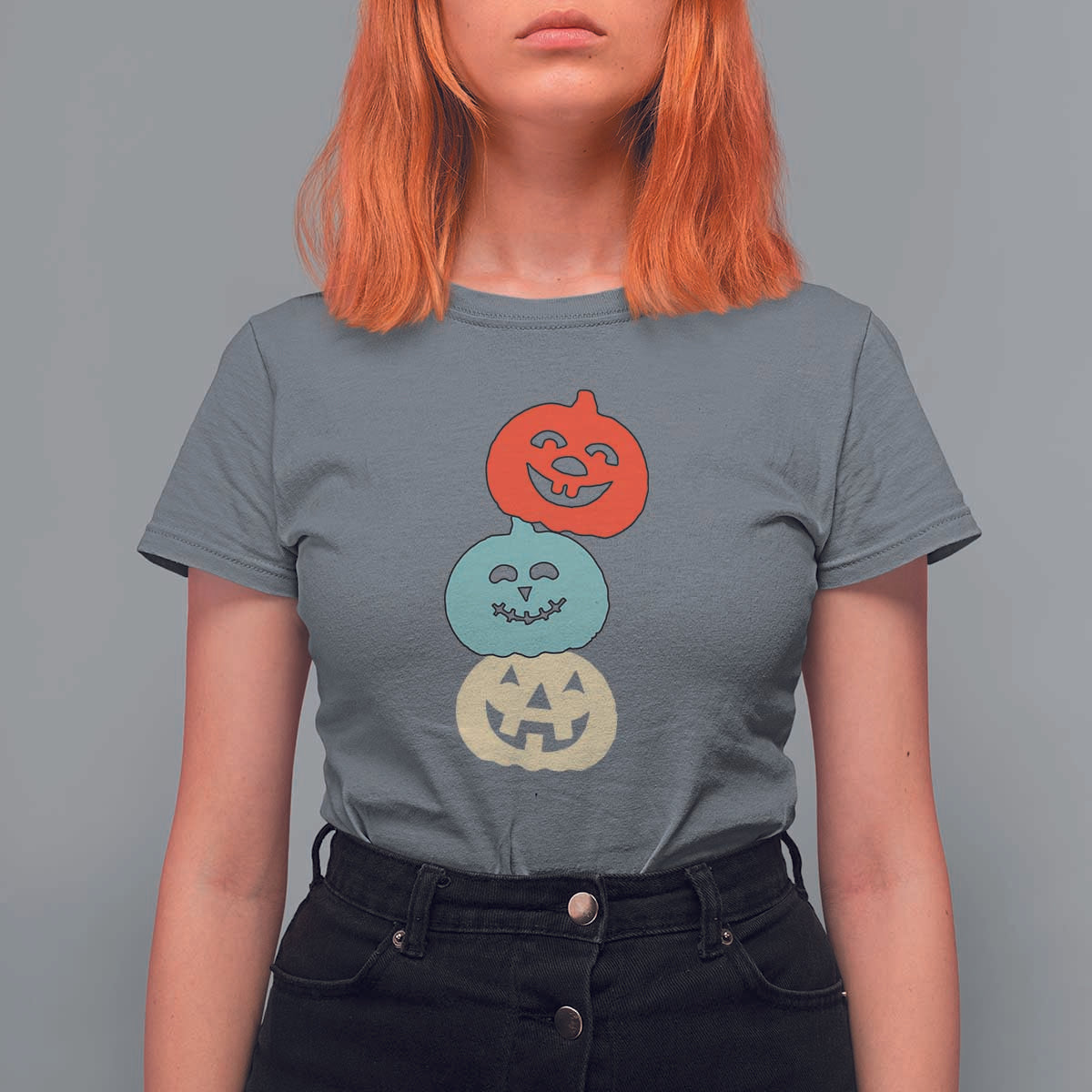 Vintage Halloween Pumpkin Funny Retro Gift T Shirt For Women Cute Spooky Season Clothing - Wonder Print Shop