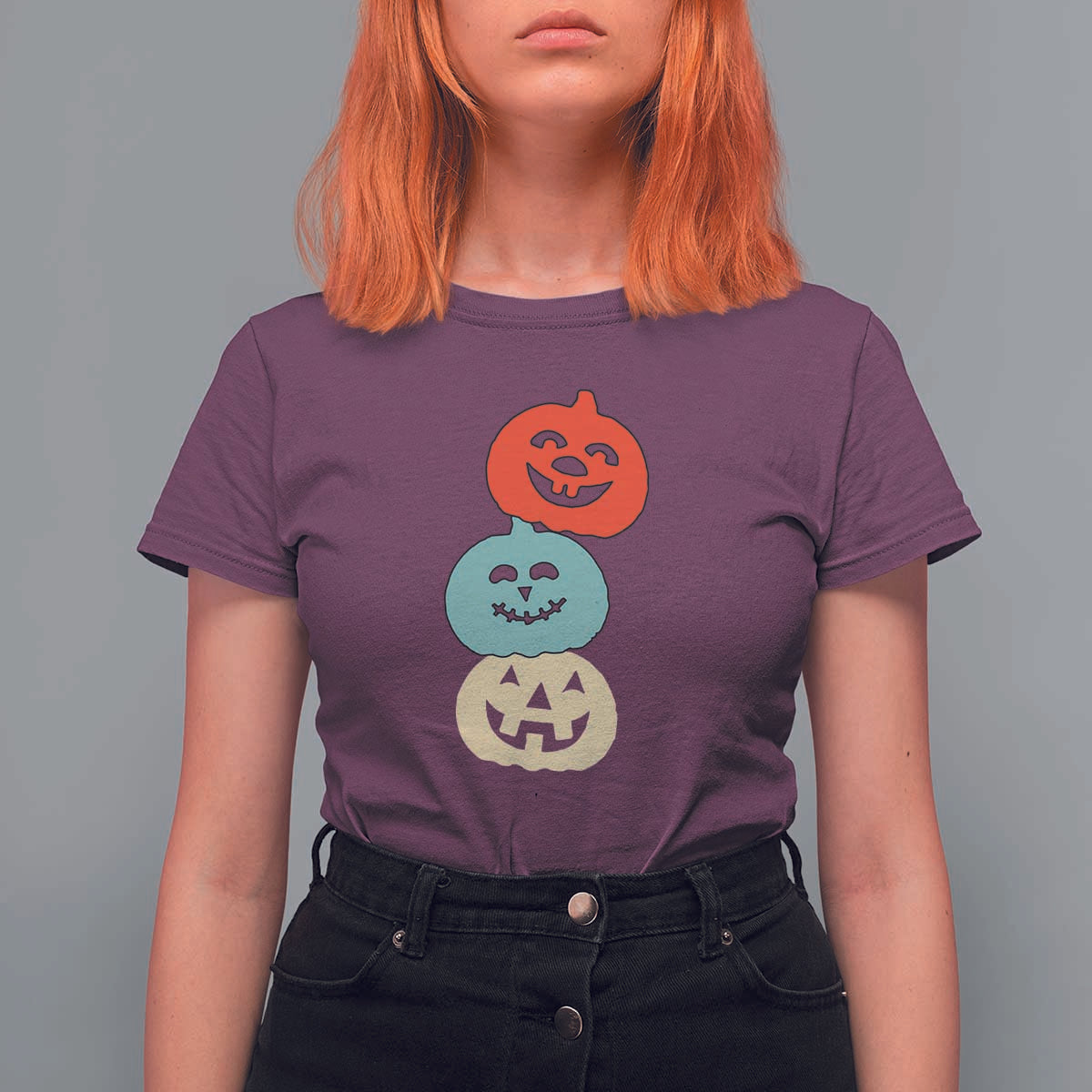 Vintage Halloween Pumpkin Funny Retro Gift T Shirt For Women Cute Spooky Season Clothing - Wonder Print Shop