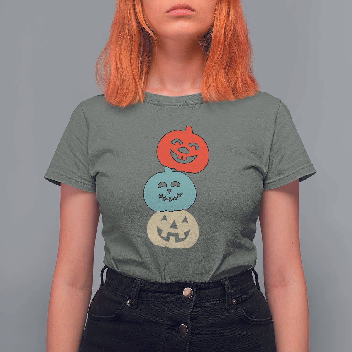 Vintage Halloween Pumpkin Funny Retro Gift T Shirt For Women Cute Spooky Season Clothing - Wonder Print Shop
