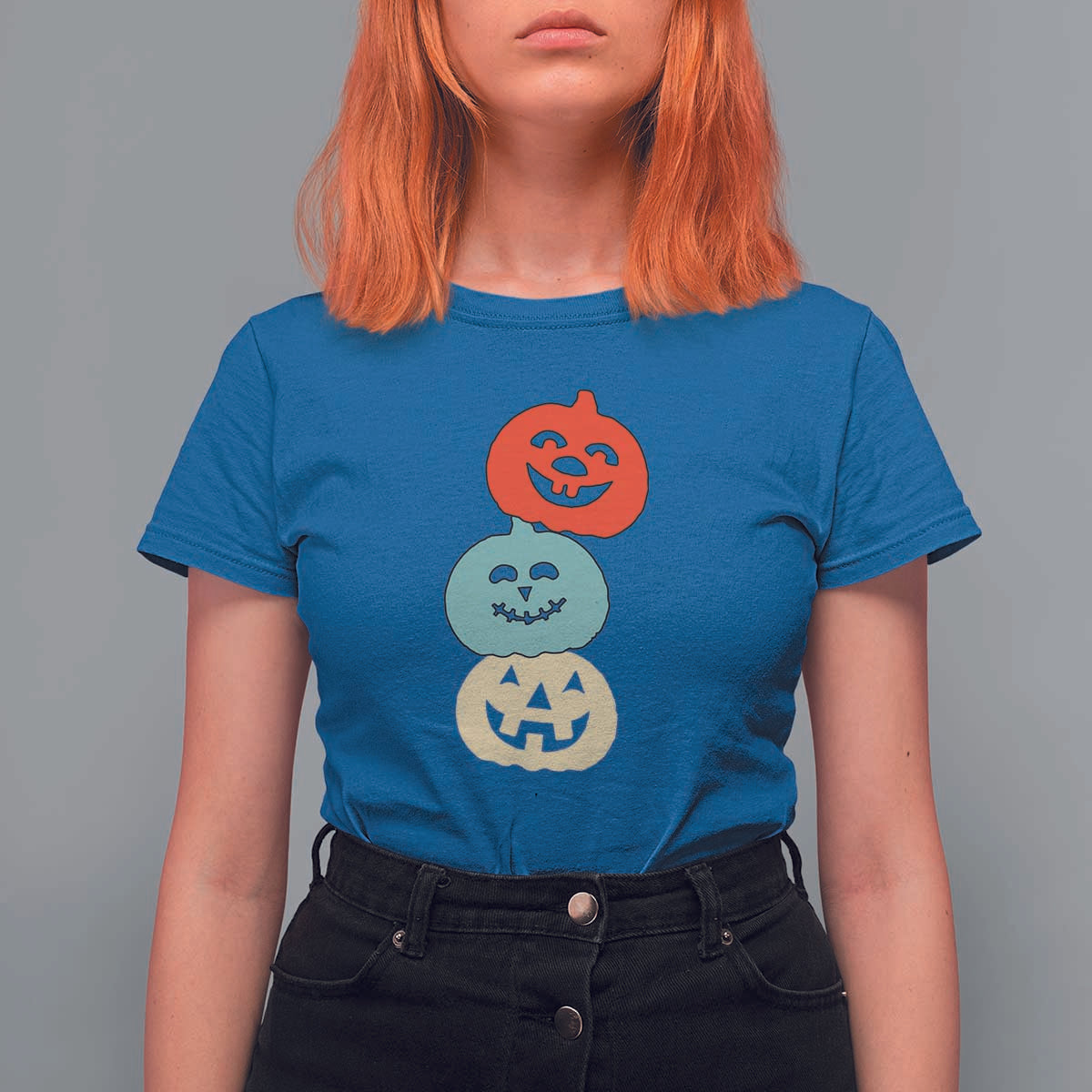 Vintage Halloween Pumpkin Funny Retro Gift T Shirt For Women Cute Spooky Season Clothing - Wonder Print Shop