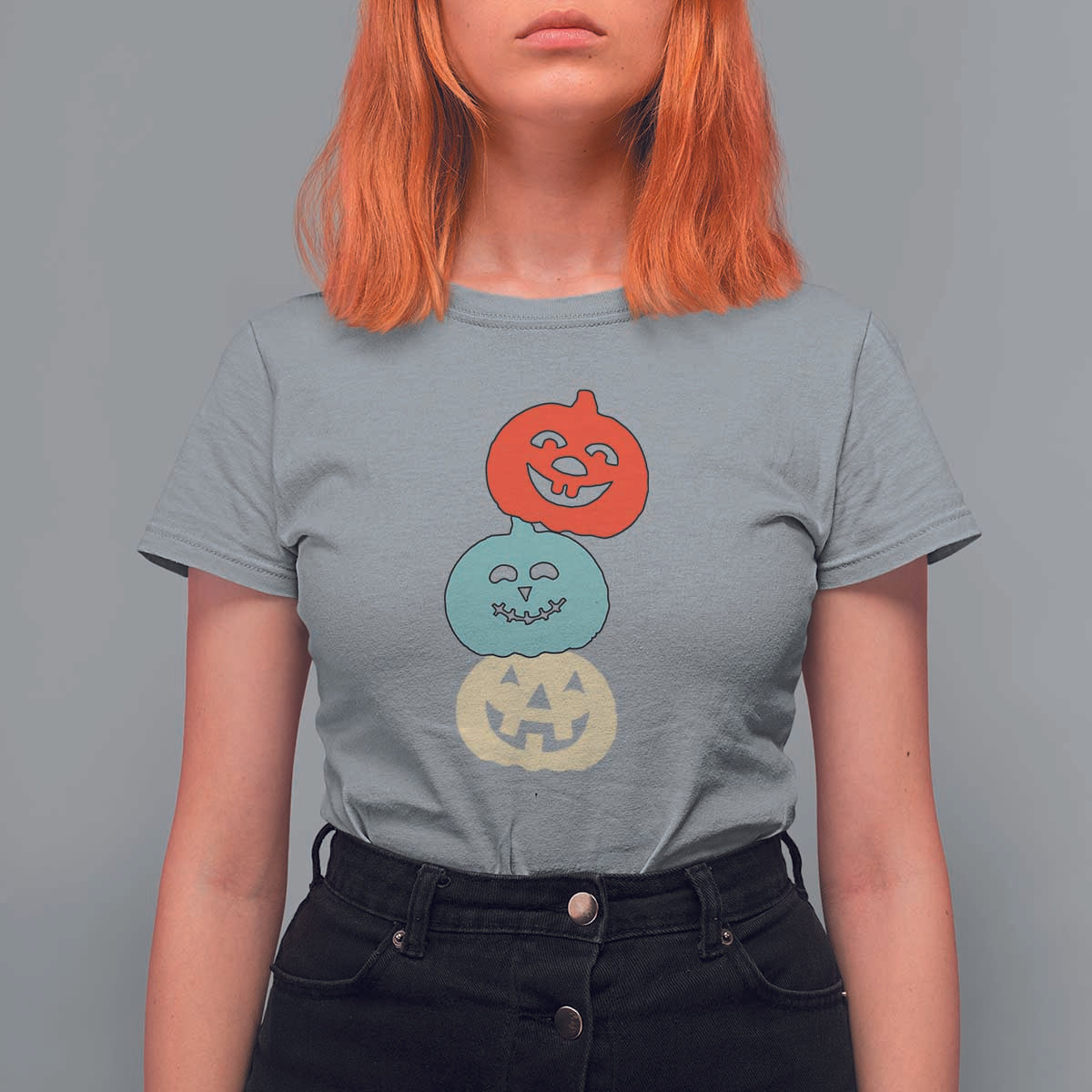 Vintage Halloween Pumpkin Funny Retro Gift T Shirt For Women Cute Spooky Season Clothing - Wonder Print Shop