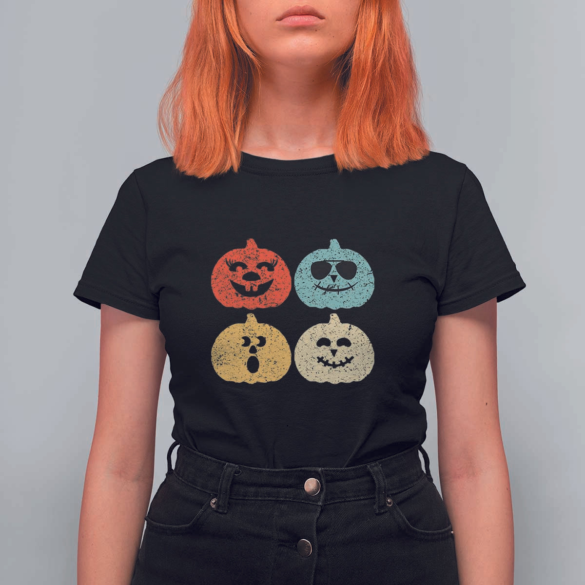 Retro Vintage Halloween Pumpkin Funny Gift T Shirt For Women - Wonder Print Shop