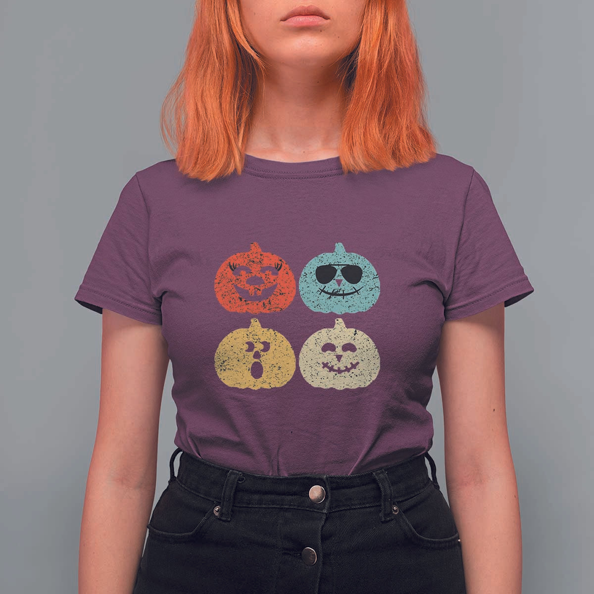 Retro Vintage Halloween Pumpkin Funny Gift T Shirt For Women - Wonder Print Shop