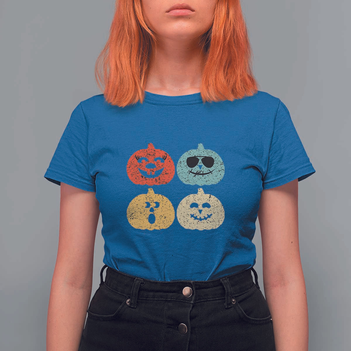 Retro Vintage Halloween Pumpkin Funny Gift T Shirt For Women - Wonder Print Shop