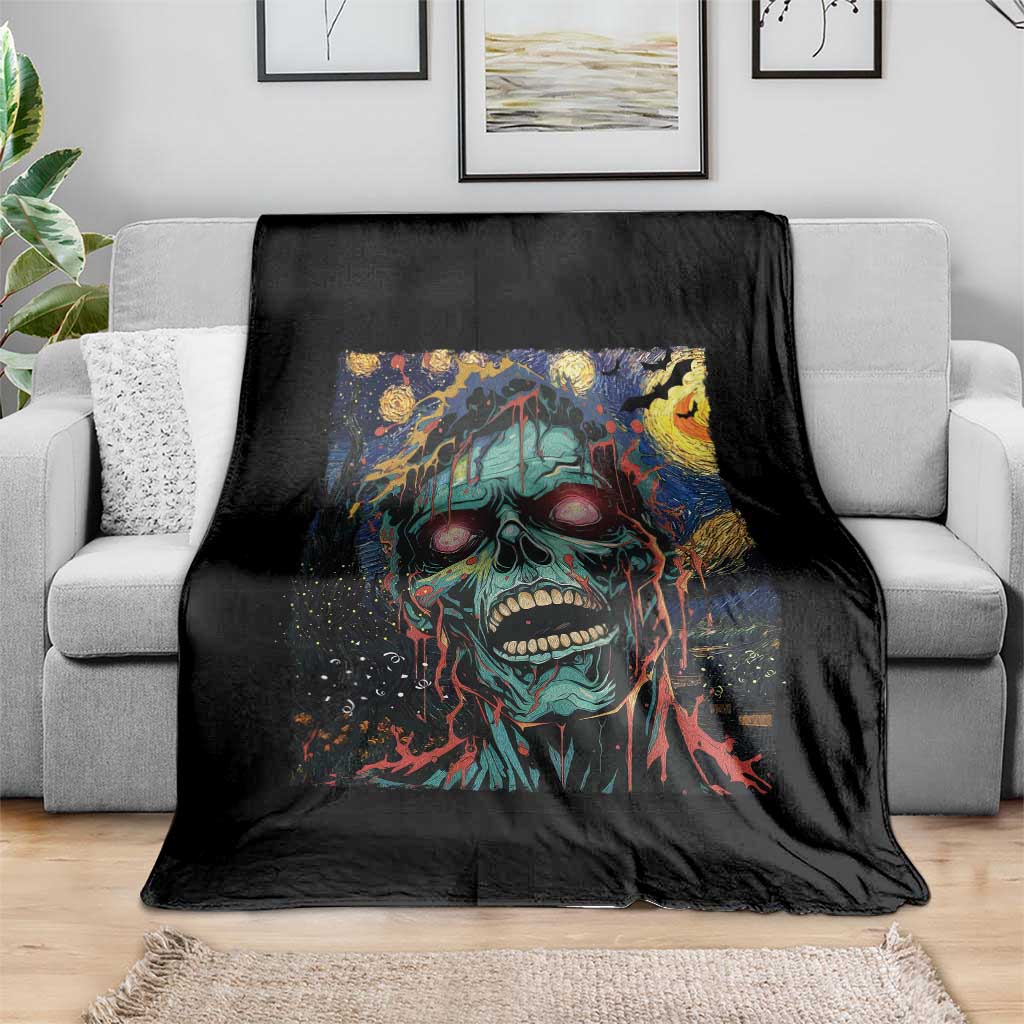 Horror Halloween Skull Throw Blanket Van Gogh Starry Night - Wonder Print Shop