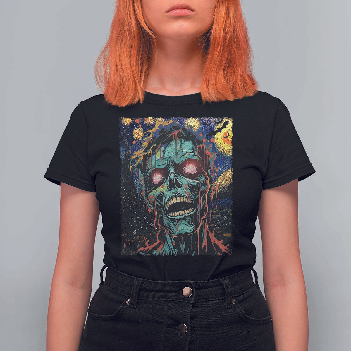 Horror Halloween Van Gogh Starry Night T Shirt For Women - Wonder Print Shop