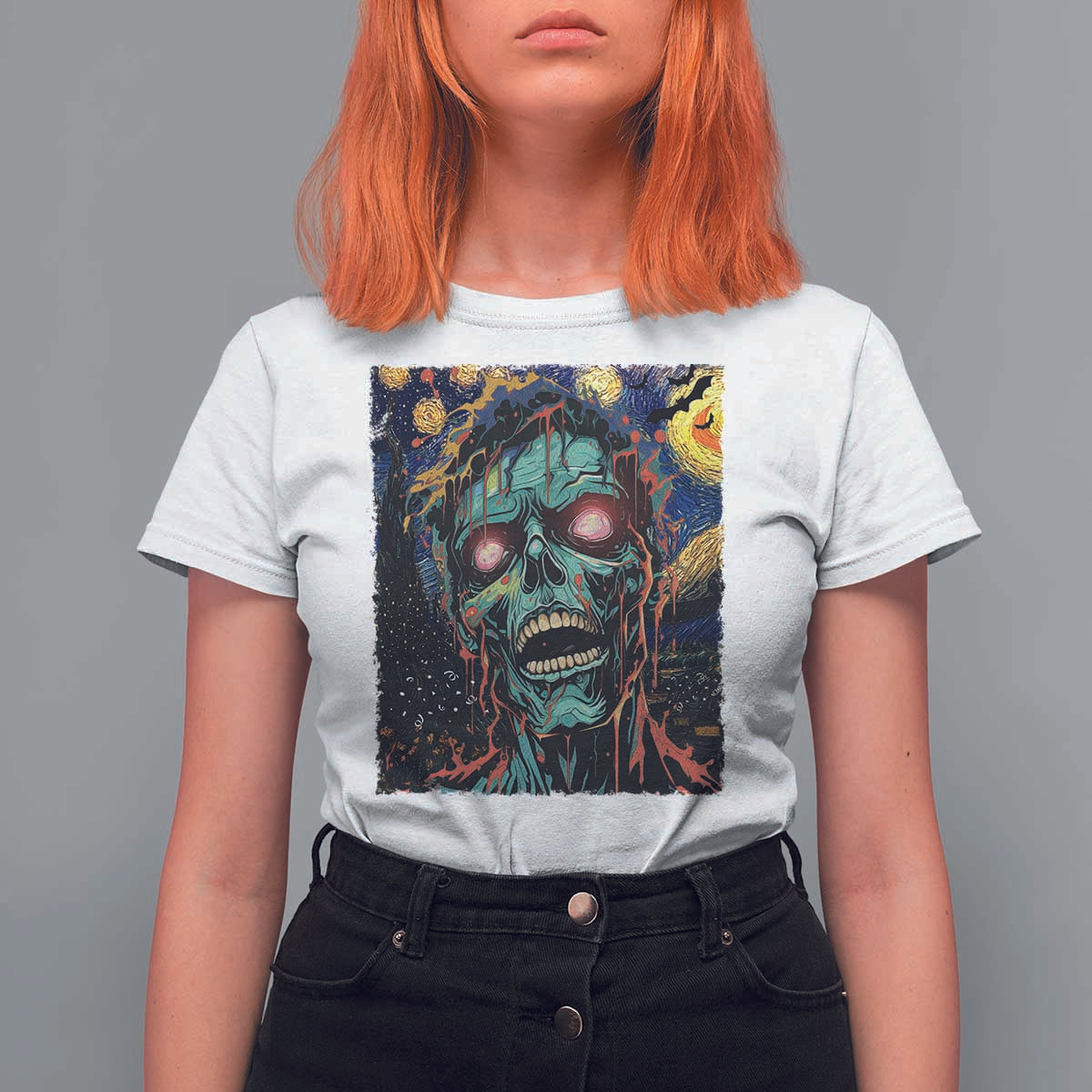Horror Halloween Van Gogh Starry Night T Shirt For Women - Wonder Print Shop