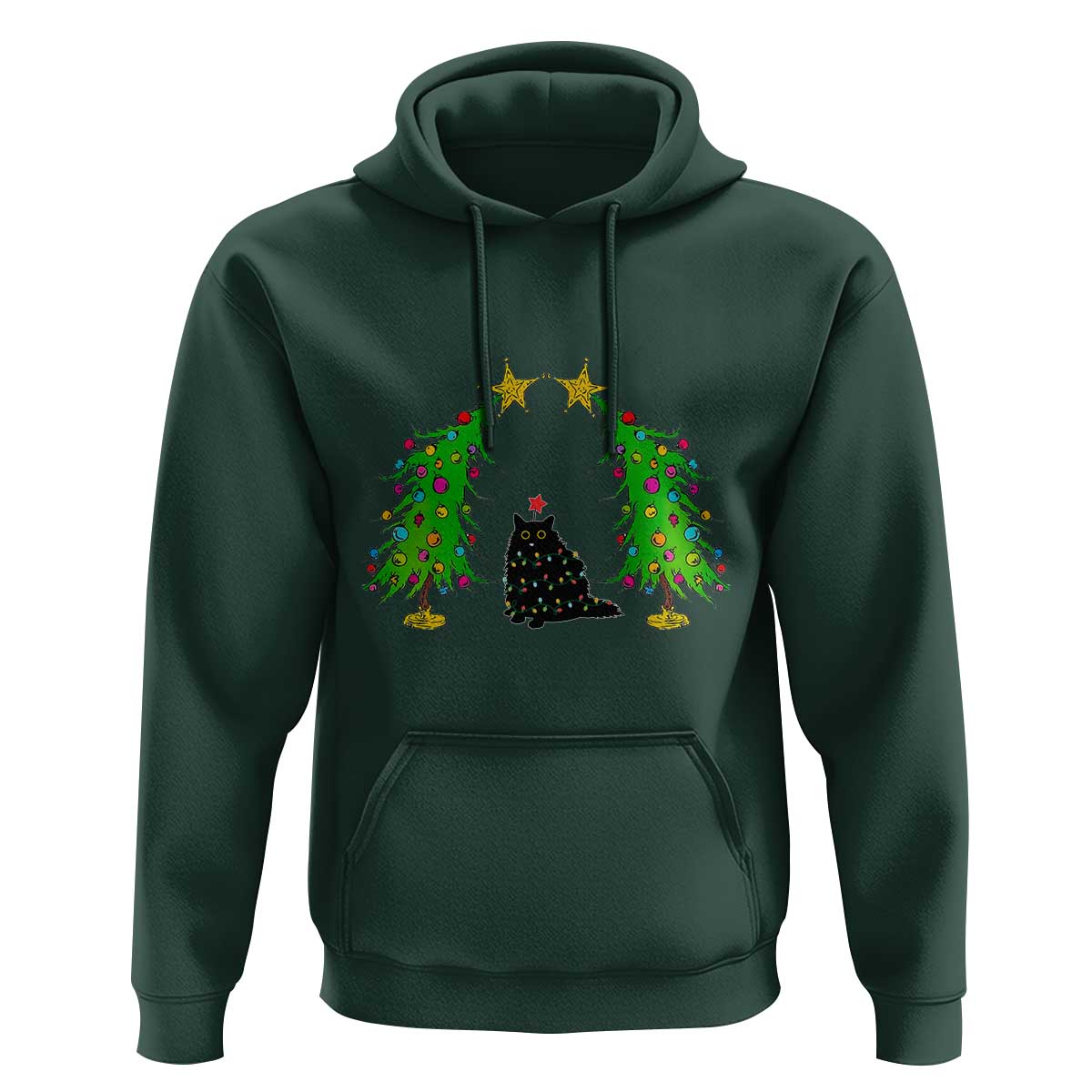 Cute Cat Christmas Hoodie Kitty Cat Lover Xmas Tree Lights
