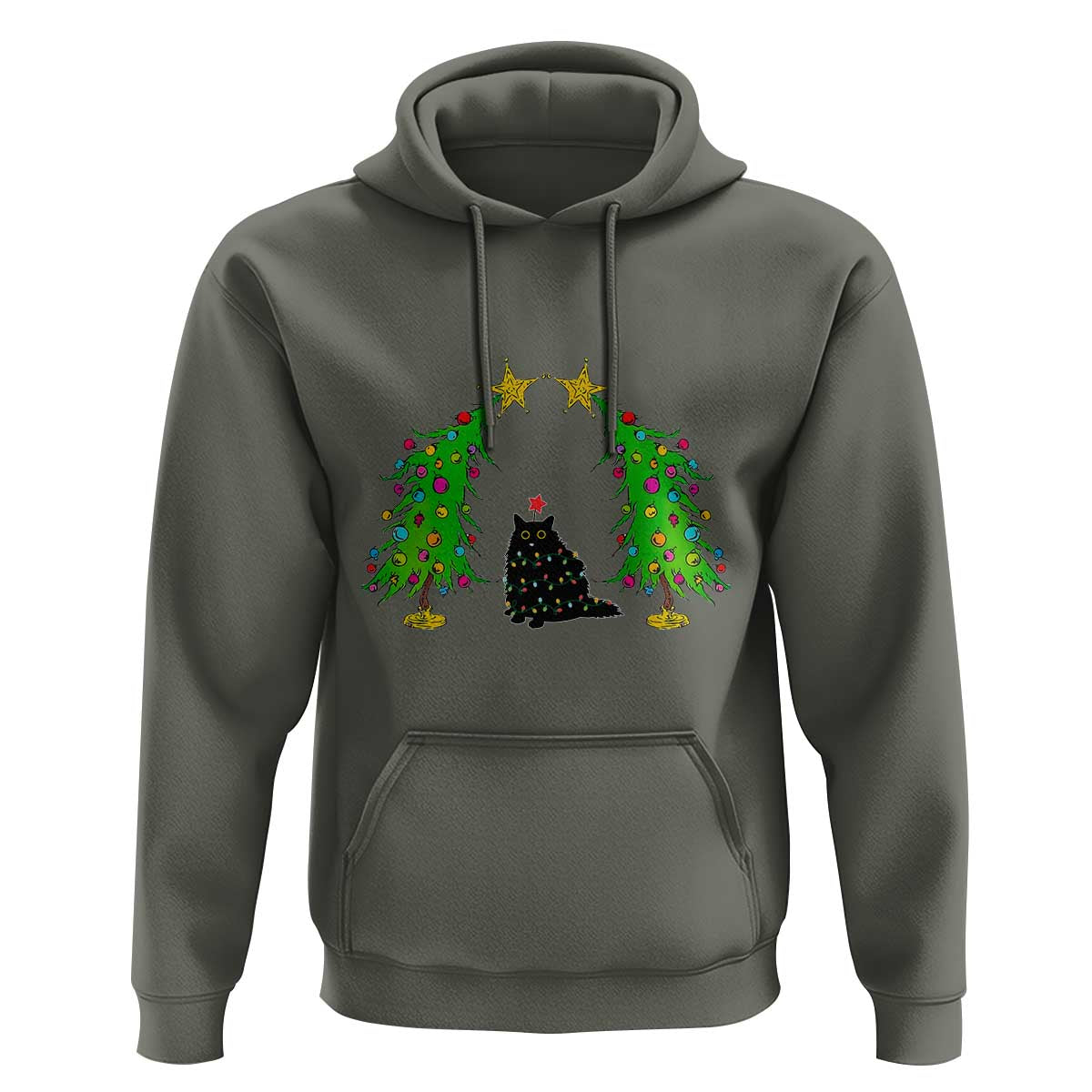 Cute Cat Christmas Hoodie Kitty Cat Lover Xmas Tree Lights