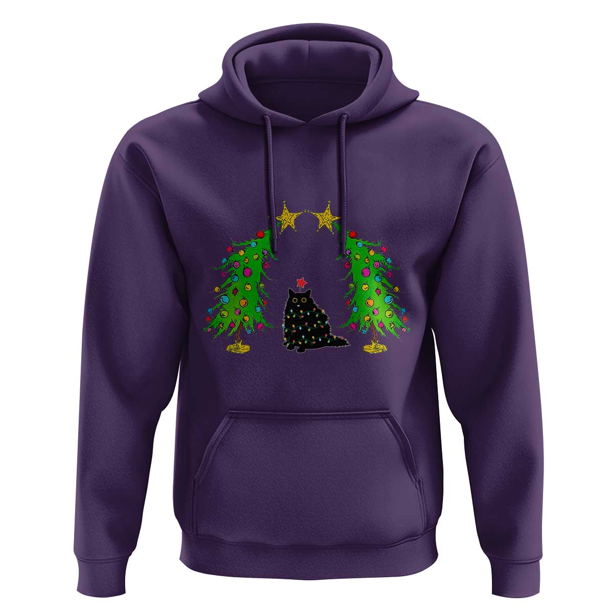 Cute Cat Christmas Hoodie Kitty Cat Lover Xmas Tree Lights