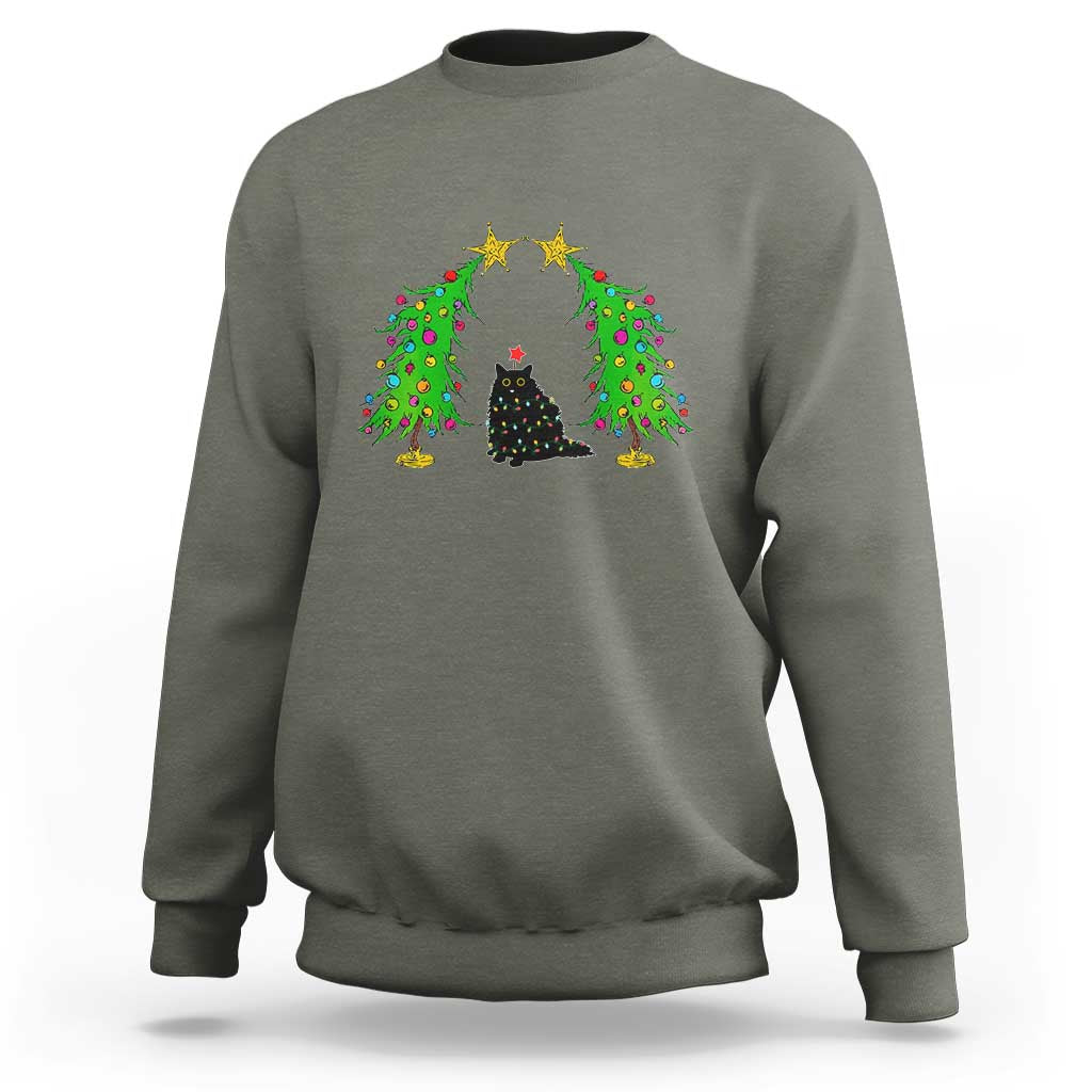 Cute Cat Christmas Sweatshirt Kitty Cat Lover Xmas Tree Lights - Wonder Print Shop