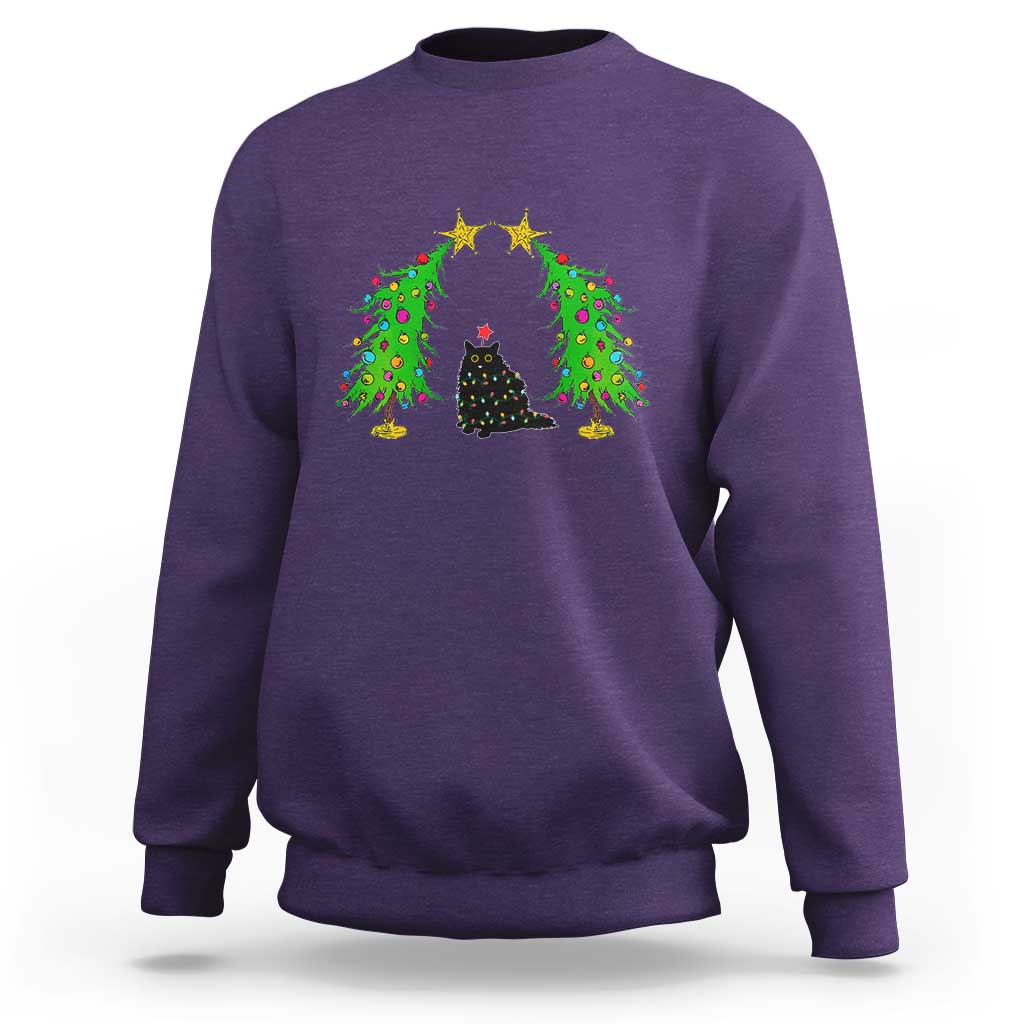 Cute Cat Christmas Sweatshirt Kitty Cat Lover Xmas Tree Lights - Wonder Print Shop