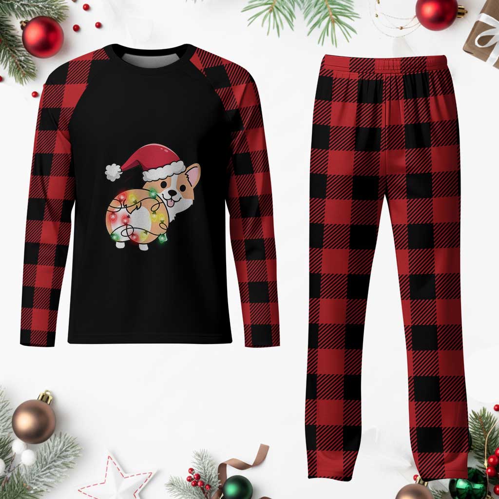 Christmas Corgi Dog Plaid Pajama Set Cute Animal Pet Puppy Lover Gift Xmas Lights - Wonder Print Shop