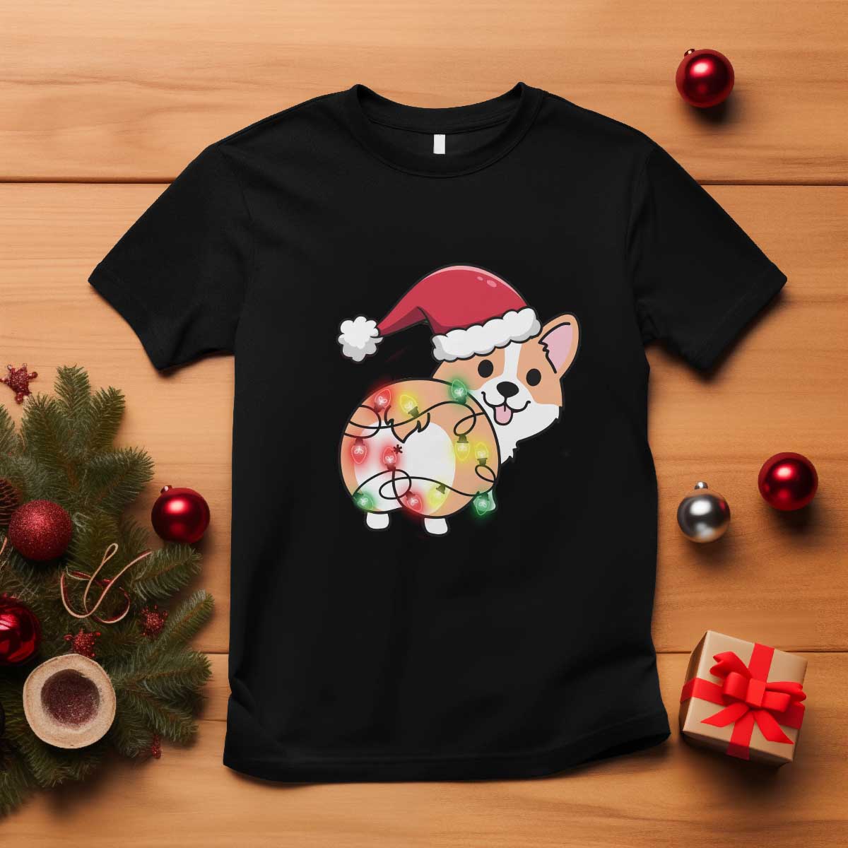 Christmas Corgi Dog T Shirt Cute Animal Pet Puppy Lover Gift Xmas Lights - Wonder Print Shop