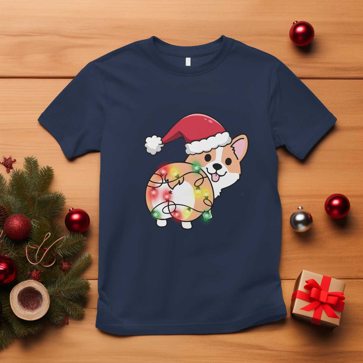 Christmas Corgi Dog T Shirt Cute Animal Pet Puppy Lover Gift Xmas Lights - Wonder Print Shop
