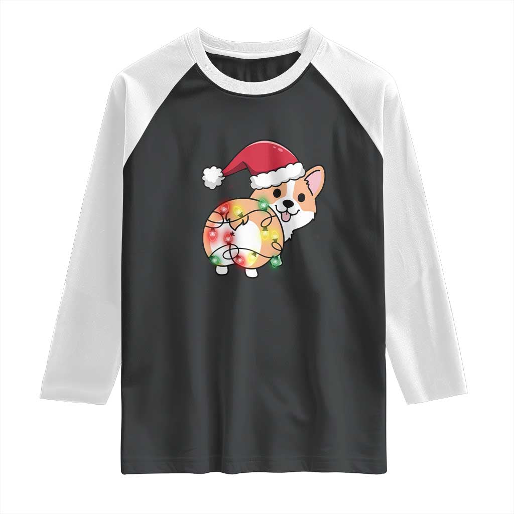 Christmas Corgi Dog Raglan Shirt Cute Animal Pet Puppy Lover Gift Xmas Lights