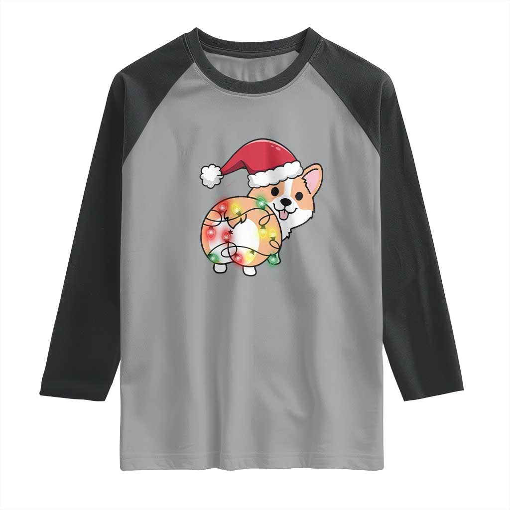 Christmas Corgi Dog Raglan Shirt Cute Animal Pet Puppy Lover Gift Xmas Lights