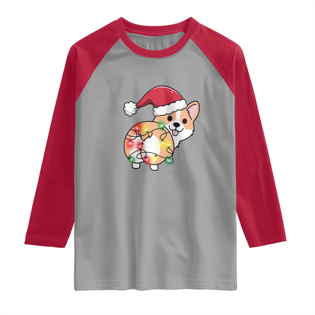 Christmas Corgi Dog Raglan Shirt Cute Animal Pet Puppy Lover Gift Xmas Lights