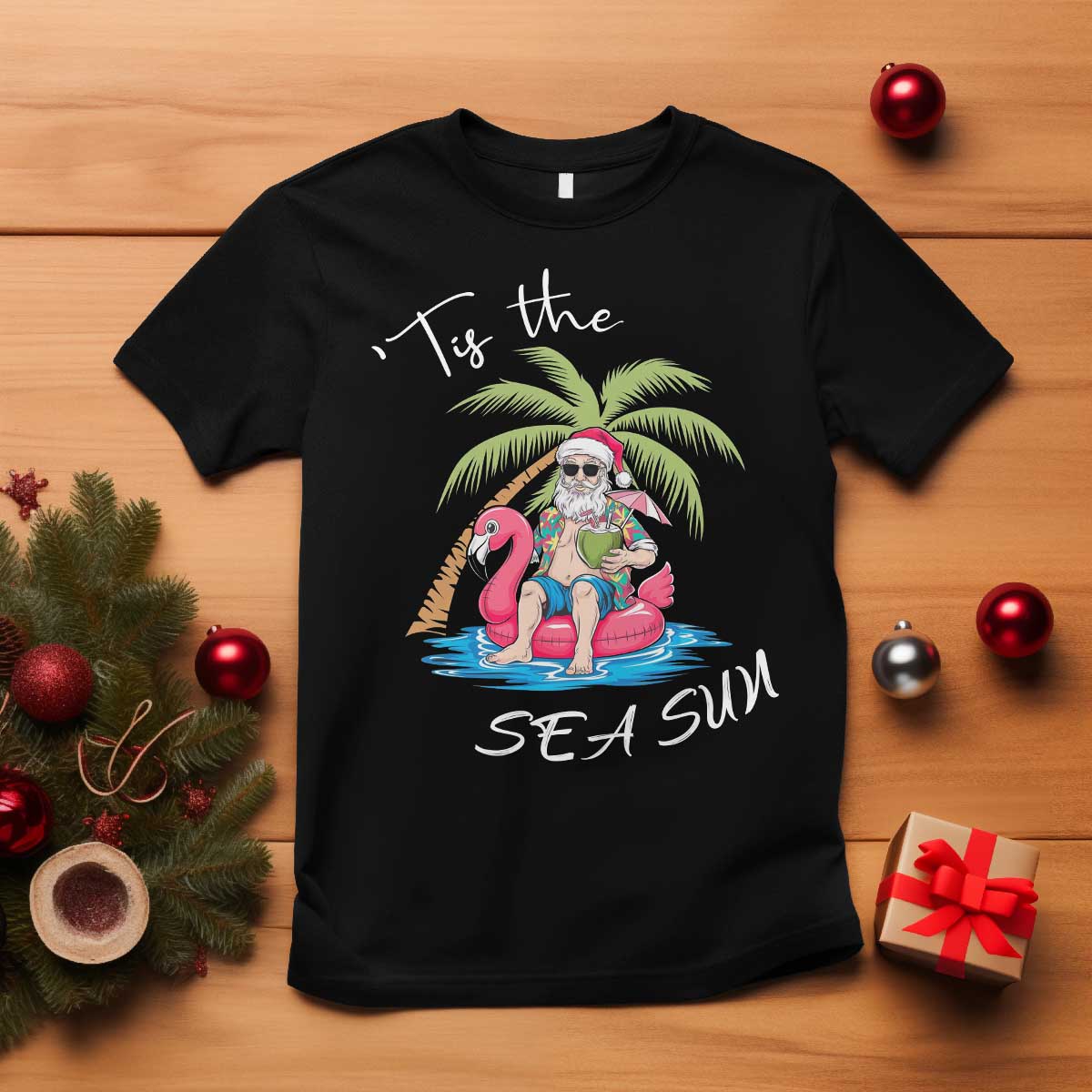 Hawaiian Christmas Hawaii Santa T Shirt Tis The Sea Sun Beach Hawaii Xmas In July Tropical Xmas Gift Family Holiday - Wonder Print Shop