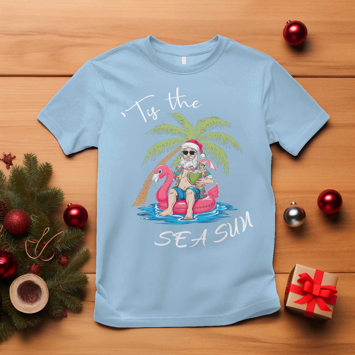 Hawaiian Christmas Hawaii Santa T Shirt Tis The Sea Sun Beach Hawaii Xmas In July Tropical Xmas Gift Family Holiday - Wonder Print Shop