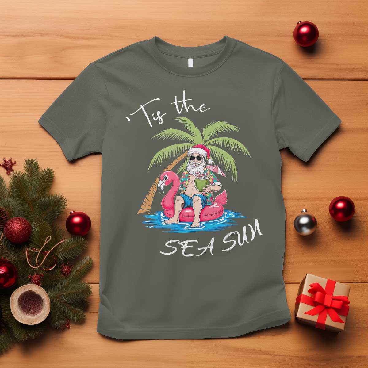 Hawaiian Christmas Hawaii Santa T Shirt Tis The Sea Sun Beach Hawaii Xmas In July Tropical Xmas Gift Family Holiday - Wonder Print Shop