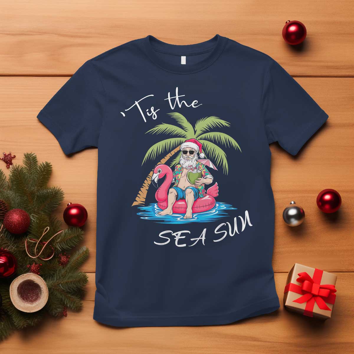 Hawaiian Christmas Hawaii Santa T Shirt Tis The Sea Sun Beach Hawaii Xmas In July Tropical Xmas Gift Family Holiday - Wonder Print Shop