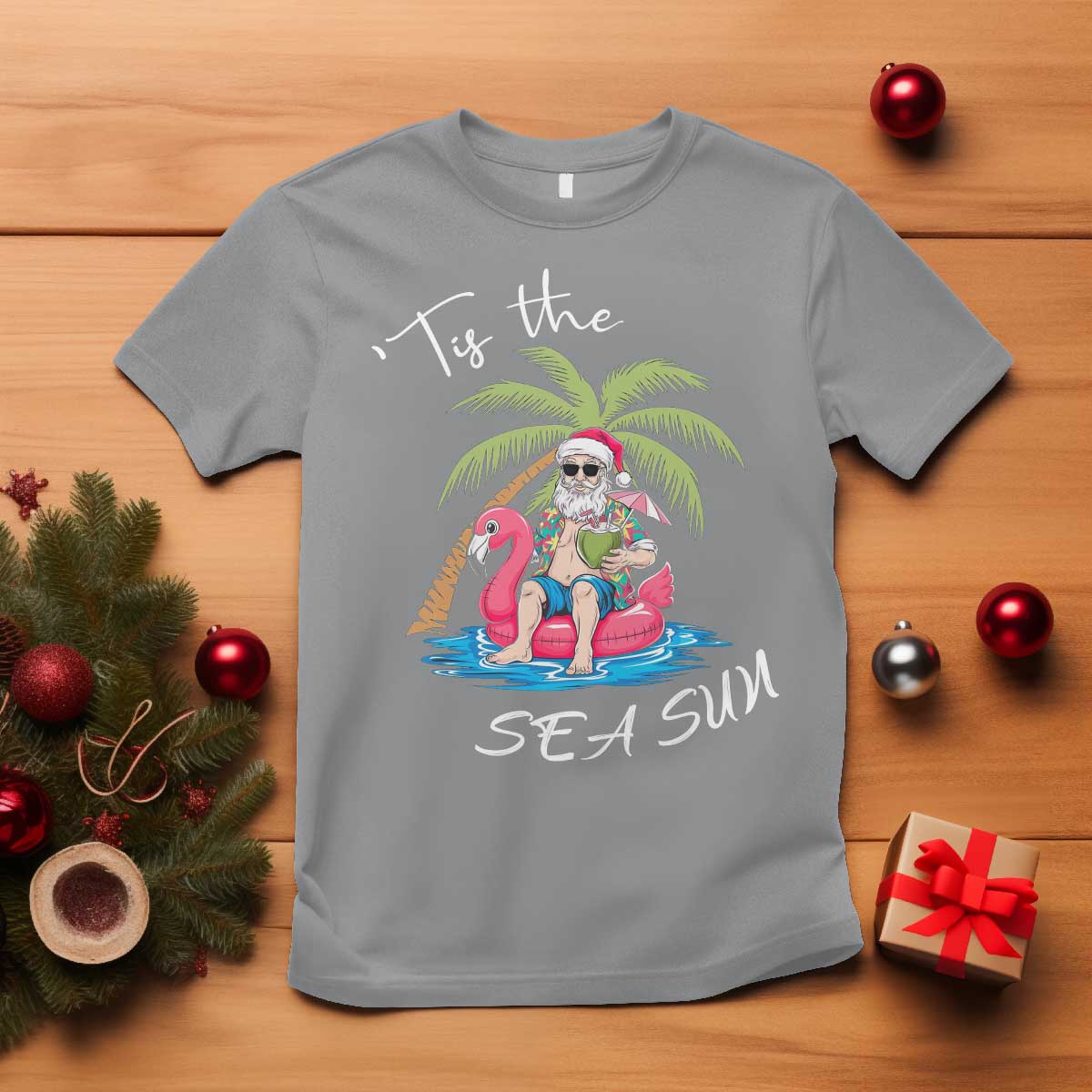 Hawaiian Christmas Hawaii Santa T Shirt Tis The Sea Sun Beach Hawaii Xmas In July Tropical Xmas Gift Family Holiday - Wonder Print Shop