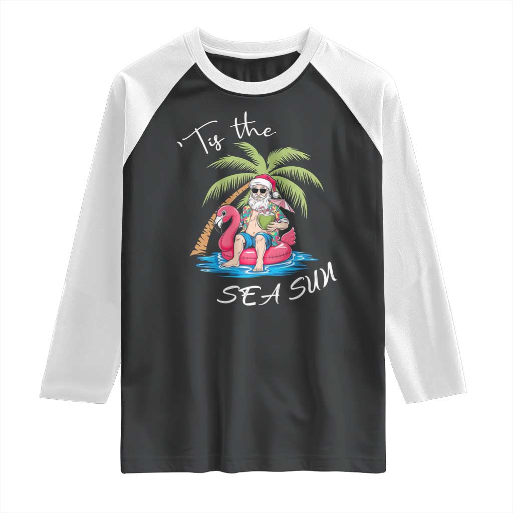 Hawaiian Christmas Santa Raglan Shirt Tis The Sea Sun Beach Hawaii Xmas Tropical Xmas