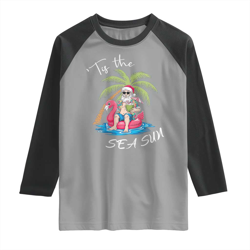 Hawaiian Christmas Santa Raglan Shirt Tis The Sea Sun Beach Hawaii Xmas Tropical Xmas