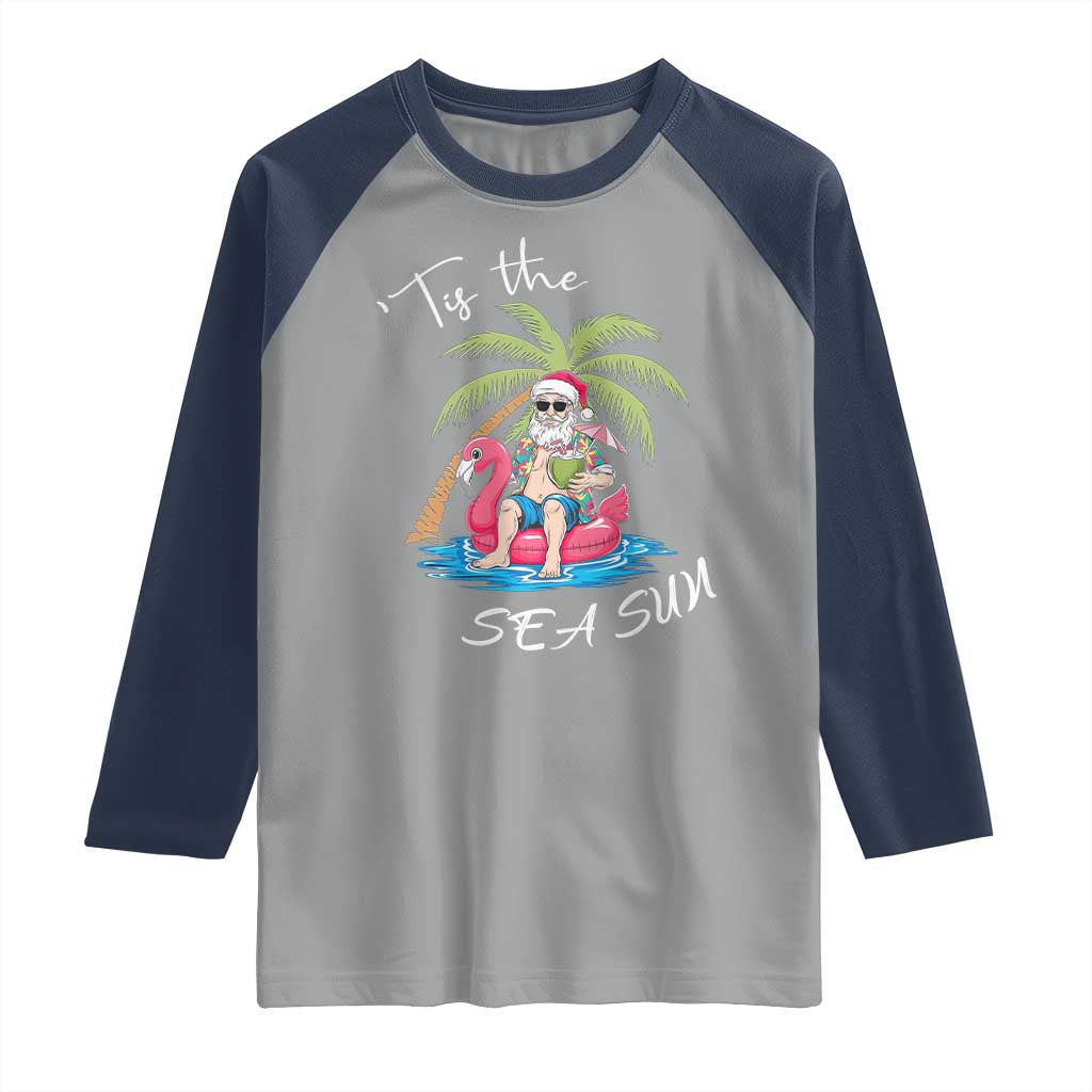 Hawaiian Christmas Santa Raglan Shirt Tis The Sea Sun Beach Hawaii Xmas Tropical Xmas