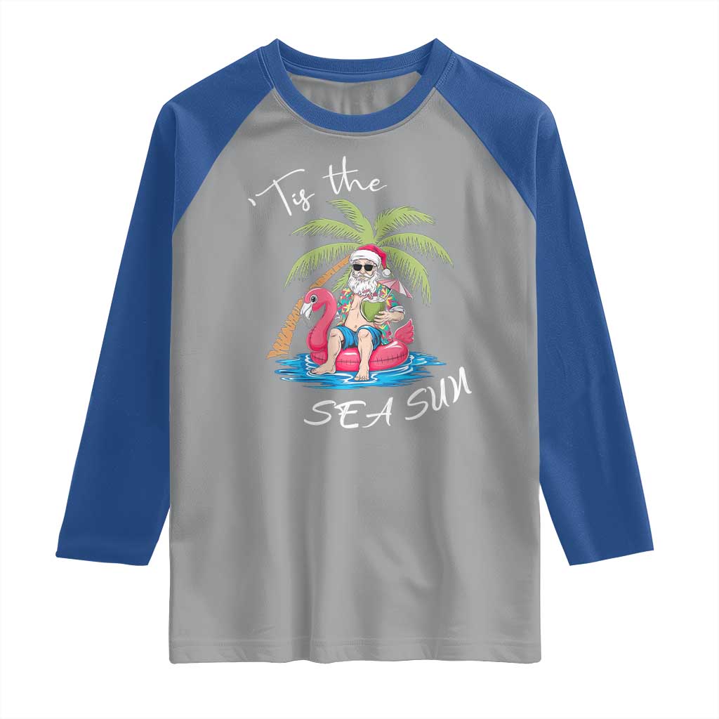 Hawaiian Christmas Santa Raglan Shirt Tis The Sea Sun Beach Hawaii Xmas Tropical Xmas
