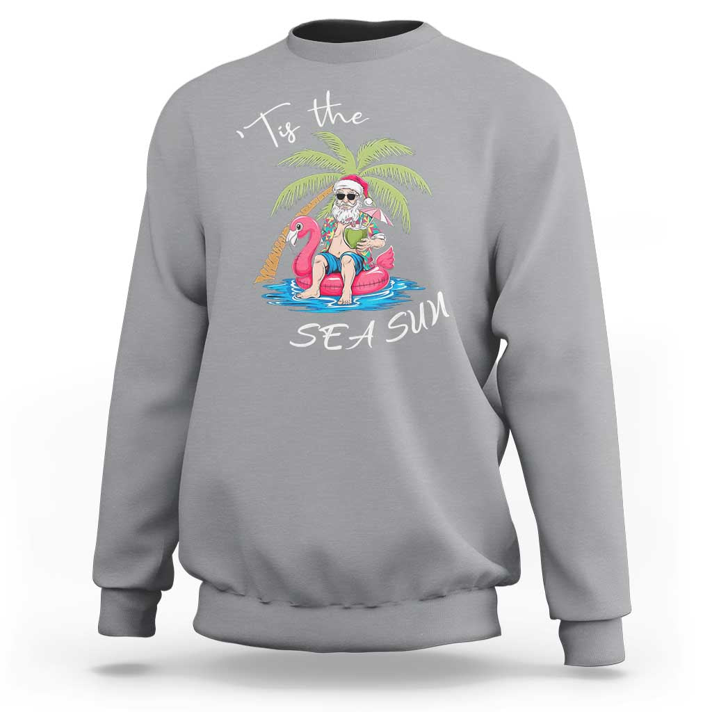 Hawaiian Christmas Hawaii Santa Sweatshirt Tis The Sea Sun Beach Hawaii Xmas In July Tropical Xmas Gift Family Holiday - Wonder Print Shop