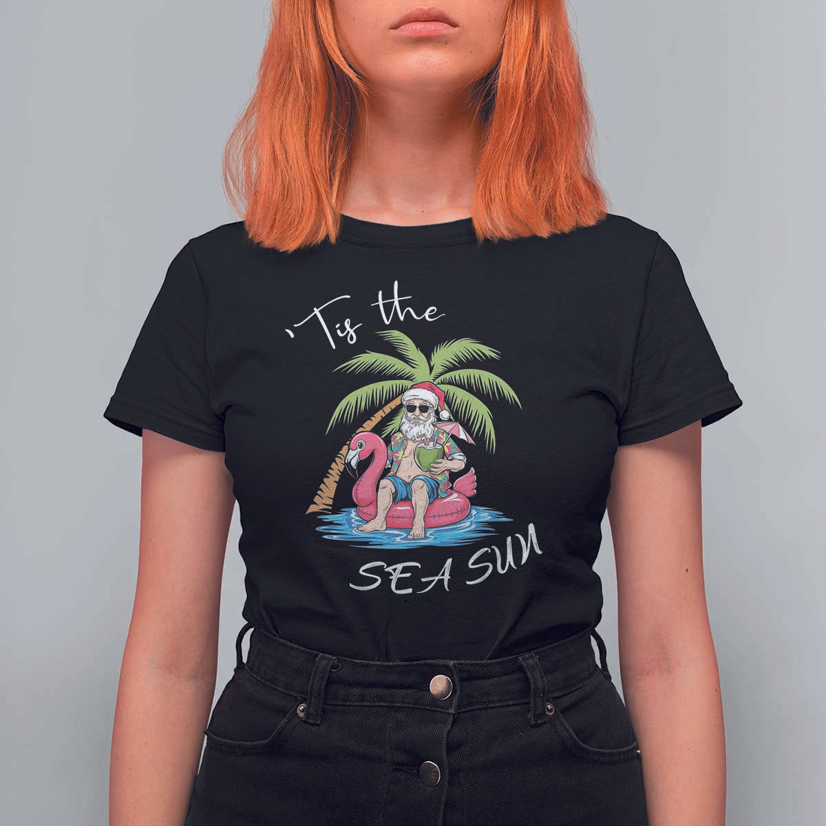 Hawaiian Christmas Hawaii Santa T Shirt For Women Tis The Sea Sun Beach Hawaii Xmas In July Tropical Xmas Gift Family Holiday - Wonder Print Shop