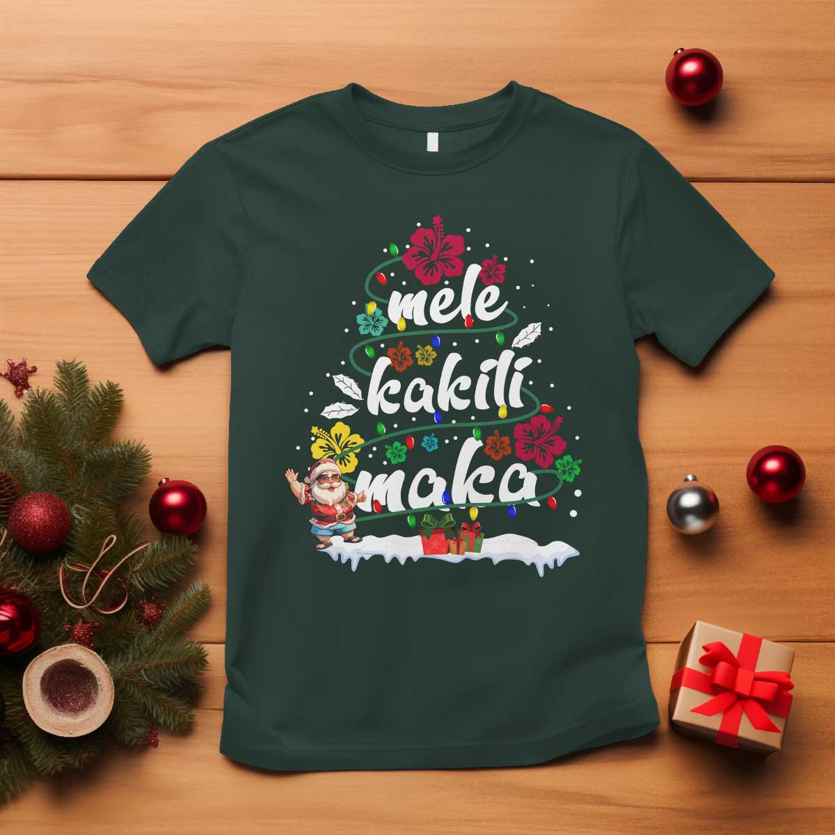 Hawaiian Christmas Tree T Shirt Mele Kalikimaka Beach Family Vacation Xmas Hawaii Santa - Wonder Print Shop