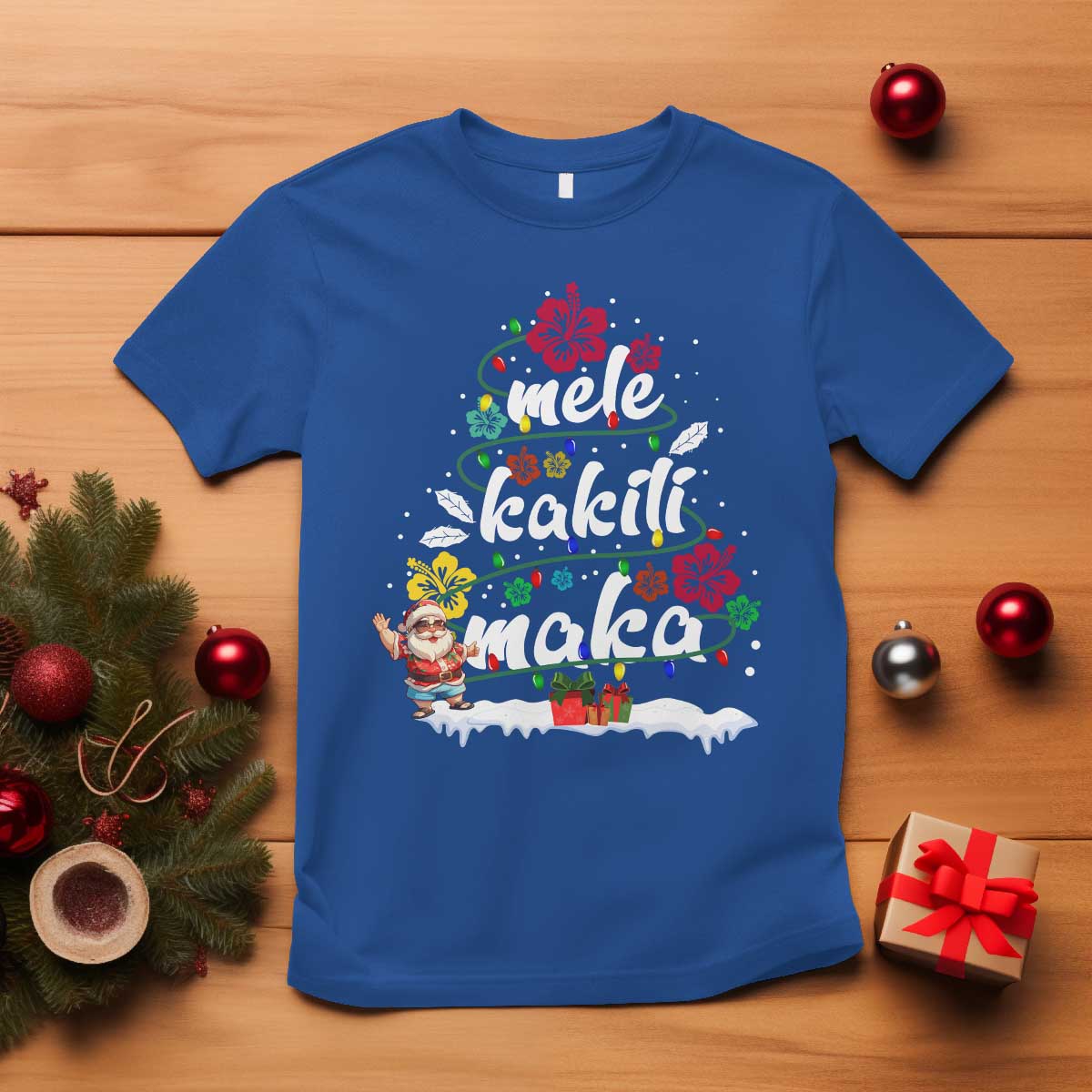 Hawaiian Christmas Tree T Shirt Mele Kalikimaka Beach Family Vacation Xmas Hawaii Santa - Wonder Print Shop