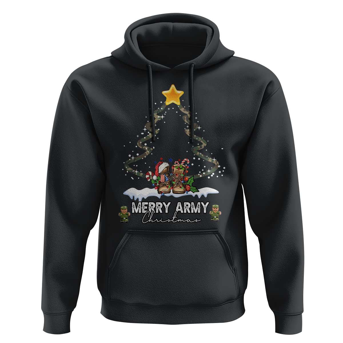 Merry Army Christmas Hoodie Military Family Veteran Xmas Gift Camo Boots