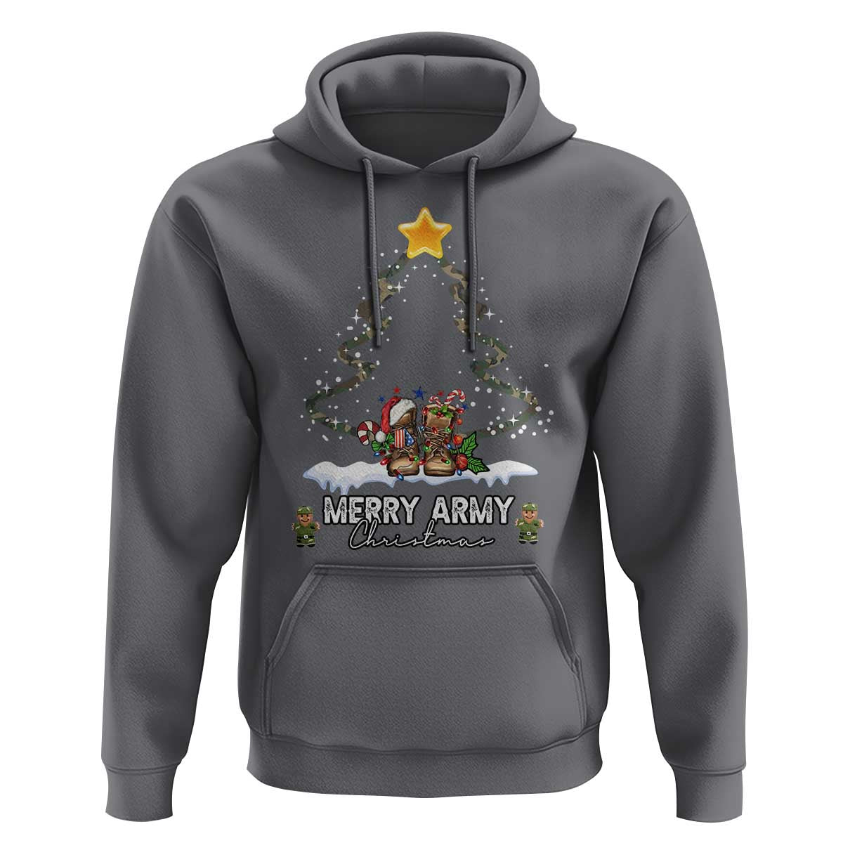 Merry Army Christmas Hoodie Military Family Veteran Xmas Gift Camo Boots